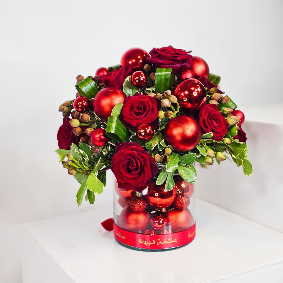 Christmas Red Rose Vase