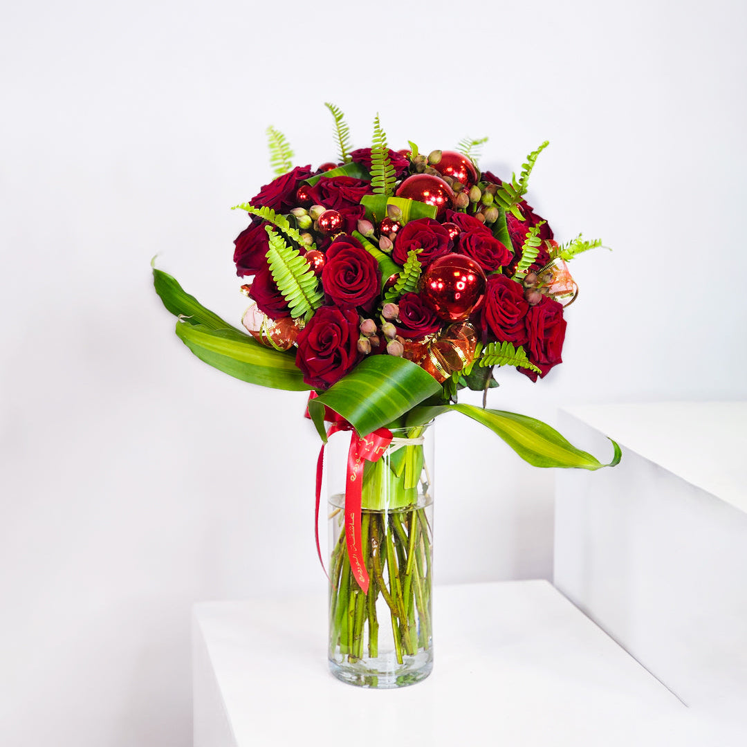 Christmas Red Rose Vase