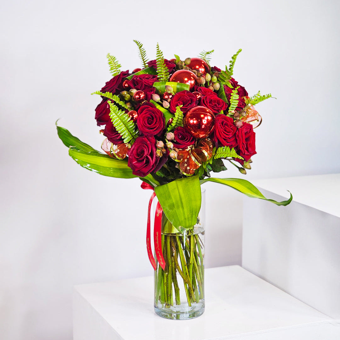 Christmas Red Rose Vase
