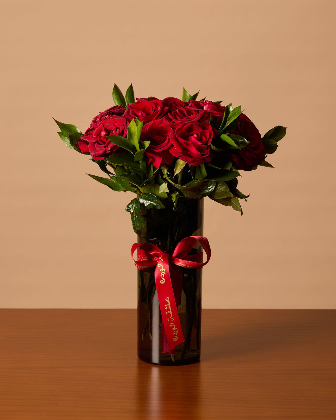 Red Roses In Black Vase