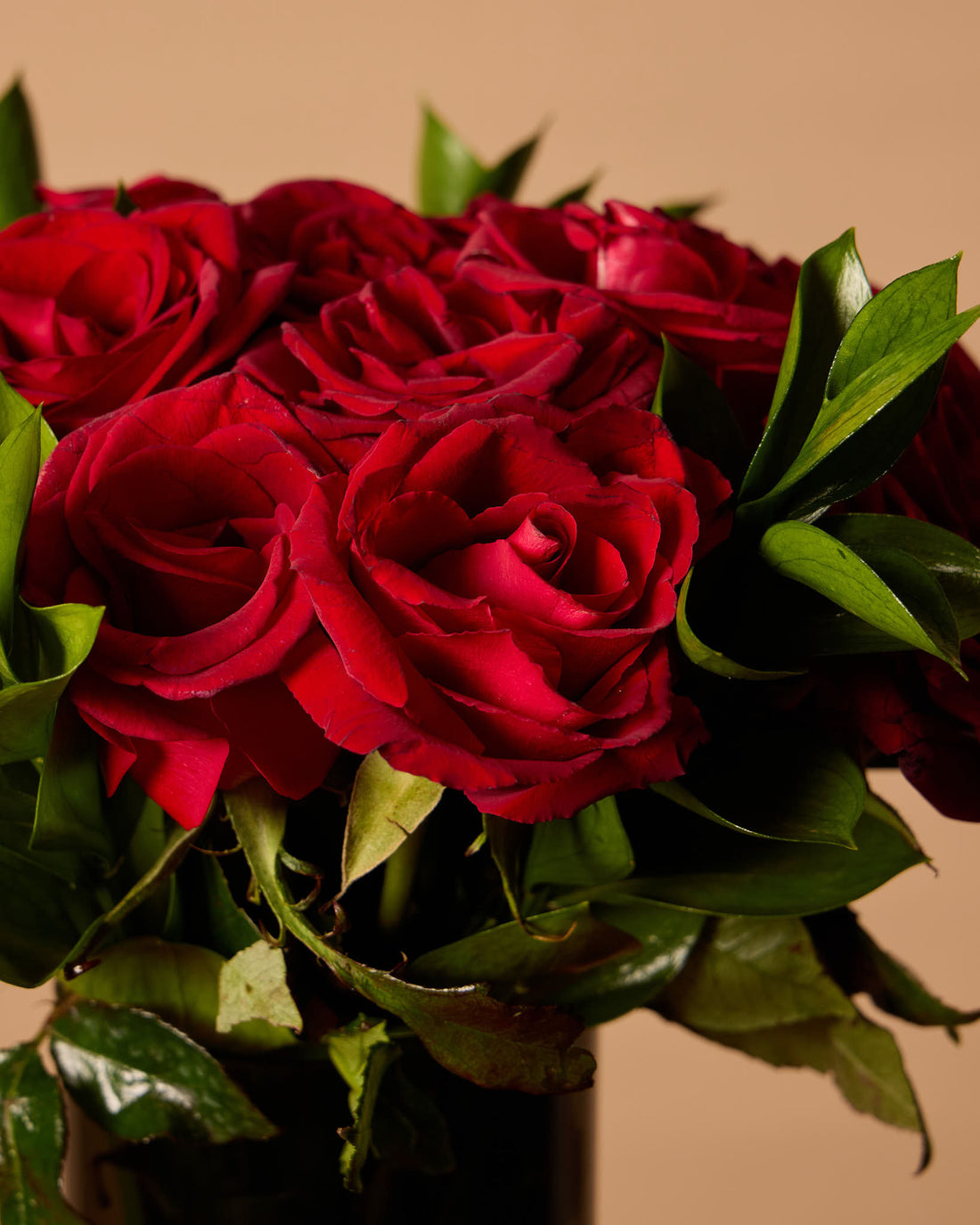 Red Roses In Black Vase
